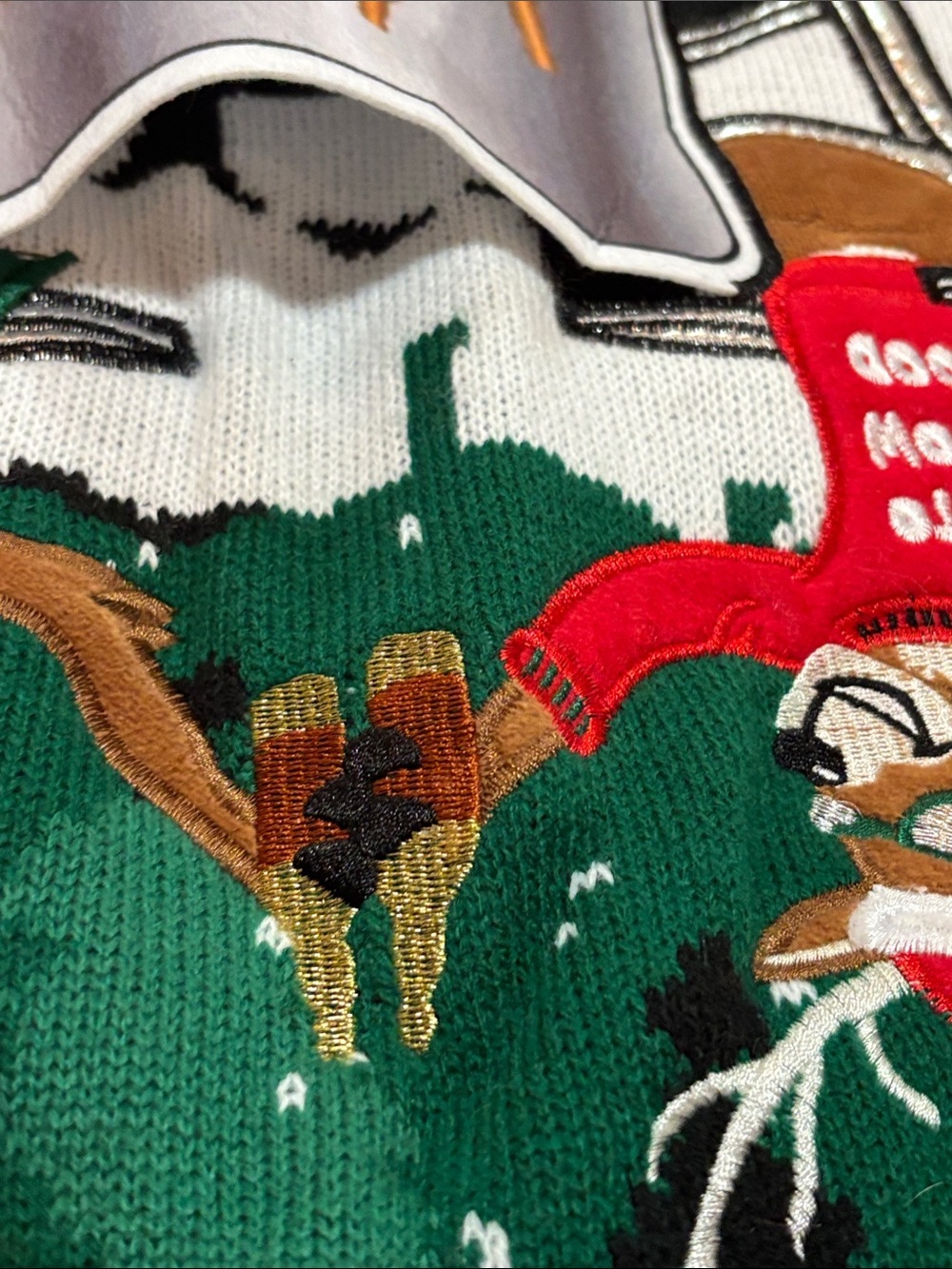 Men's XL Christmas Ugly Green & Red Holiday Reindeer Sweater - Picture 6 of 11